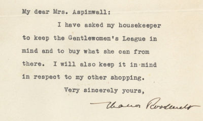 First Lady Eleanor Roosevelt Will Personally Support Efforts to Help Women Fight the Depression