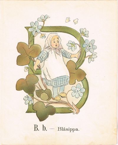 Prinsarnes Blomsteralfabet. B. b. – Blåsippa.