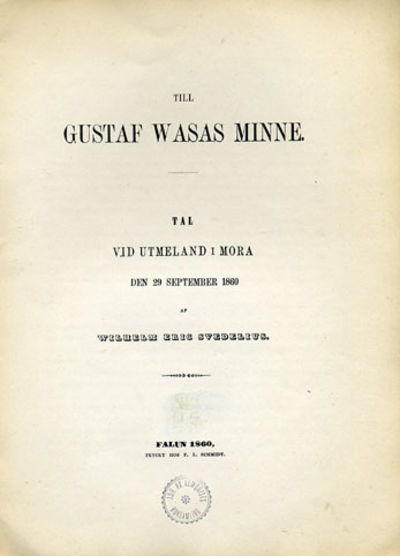 Till Gustaf Wasas minne. Tal vid Utmeland i Mora…