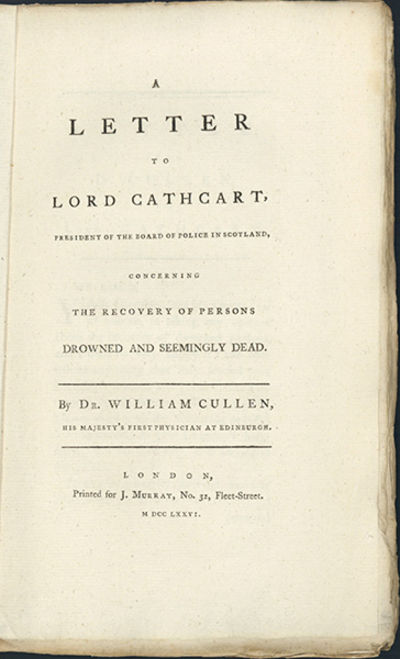 A letter to Lord Cathcart . . . concerning the recovery of persons drowned and seemingly dead