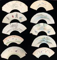 Ten (10) Japanese Fans with Original Artwork and Hand colored, 1880s