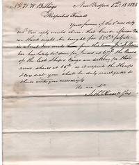 cover of HANDWRITTEN LETTER TO N&WW BILLINGS REGARDING CRUDE WHALE OIL, &C., DATED AT NEW BEDFORD, 1st. mo. 18, 1828