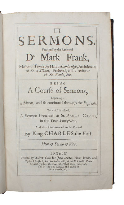 LI sermons preached by the Reverend Dr. Mark Frank (...) Being a course of sermons, beginning at Advent, and so continued through the festivals : to which is added a sermon preached at St. Pauls Cross, in the year forty-one, and then commanded to be p... (photo 2)