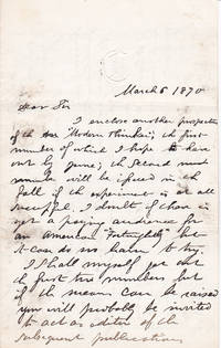 image of A 3-PAGE AUTOGRAPH LETTER SIGNED BY THE POSITIVIST JOURNALIST DAVID GOODMAN CROLY, Addressed to the American Philosopher and Historian JOHN FISKE.