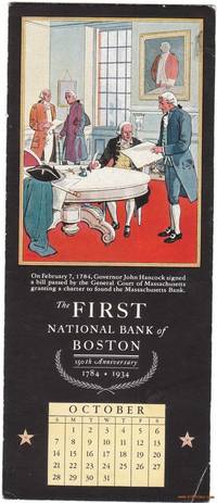 image of A 1934 Illustrated Advertising Calendar Ink Blotter Founding Massachusetts Bank