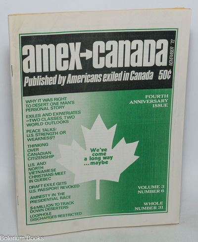 AMEX Canada, Published by Americans exiled in Canada; volume 3 no. 6 (November 1972)