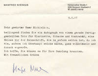 Typed letter signed in full to Dutch collector Peter Michielsen