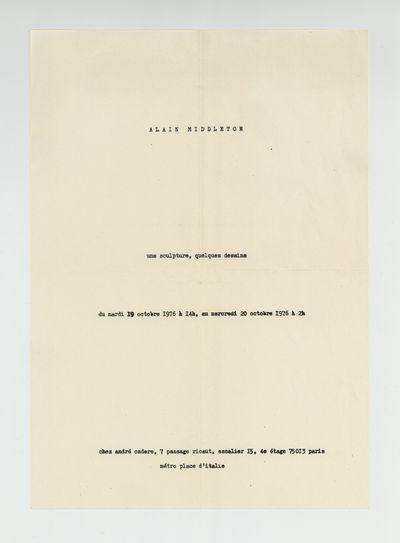 Exhibition flyer: Alain Middleton: une sculpture, quelques dessins (19-20 October 1976)