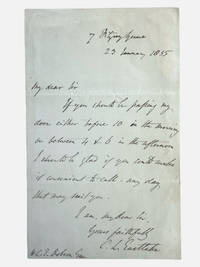 Autograph letter signed by artist Sir Charles Lock (C.L.) Eastlake (1793-1865) arranging an appointment with artist William Dobson