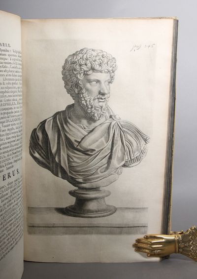 Thesaurus Brandenburgicus Selecturs: Sive Gemmarum et Numismatum Græcorum, in Cimeliarchio Electorali Brandenburgico, Elegantiorum Series, Commentario Illustratæ a L. Begero, Serenissimi Electoris Brandenburgici Consiliario Ab Antiqvitatibus et Bibliotheca. 3 volumes. Part. I-II. Thesauri Elektoralis Brandenburgici Continuatio: Sive Numismatum Romanorum, quae in Cimeliarchio Electorali Brandenburgico asservantur, tam Consularium quam Imperatoriorum, Series Selecta, aere Expressa, et Commentario Illustrata, Authore Laurentio Begero... (10) L + 524 pp + (22) L + (8) L + pp (526-870) + (16) L. Engraved frontisp. and engraved titlevignettes in both volumes. Engraved portrait of Friedrich III in part 1. Engraved folding plate in vol. 1. Richly illustrated with engravings in text. Part III. Thesauri Regii et Electoralis Brandenburgici Volumen Tertium Continens Antiquorum Numismatum et Gemmarum, quæ Cimeliarchio Regio-Electorali Brandenburgico nuper accessere, Rariora : Ut & Suppellectilem Antiquariam Ubberimam,  (photo 4)