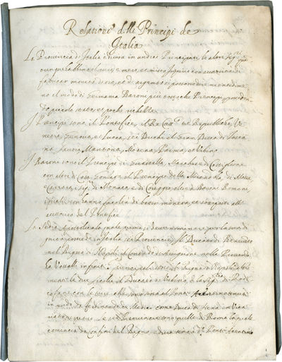 Relationi delli Principi de Italia (Accounts of the Rulers of Italy), in Italian, manuscript on paper