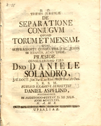 De separatione coniugum quoad torum et mensam…