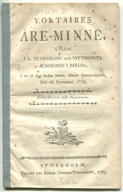Voltaires äre-minne, upläst i k. Vetenskaps- och…