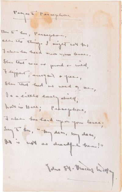 Prayer to Persephone" Manuscript Poem, Signed