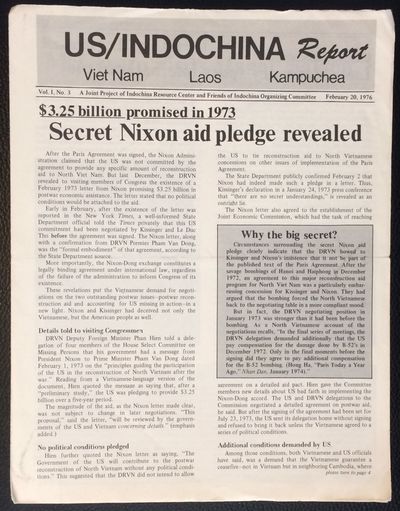 US / Indochina Report; a joint project of Incochina Resource Center and Friends of Indochina Organizing Committee. Vol. 1 no. 3 (Feb. 20, 1976)