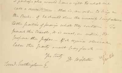 Sen. Daniel Webster Writes the Cashier of the Bank of the US Over a Conflict With Sen. John Tyler Over the Bank