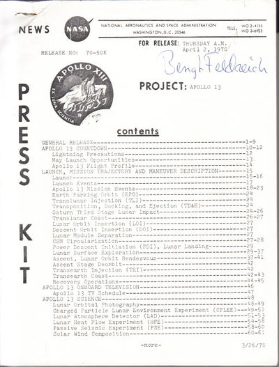 News Nasa. Release No: 70-50K. Project: Apollo…