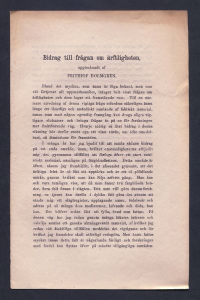 Bidrag till frågan om ärftligheten.