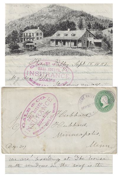 1881 – Letter written on a photomechanically illustrated lettersheet advertising a boarding house in the Adirondack mountains