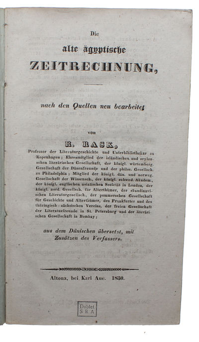Die alte ägyptische Zeitrechnung, nach den Quellen neu bearbeitet. Aus dem Dänischen übersetzt, mit Zusätzen des Verfassers. (photo 2)