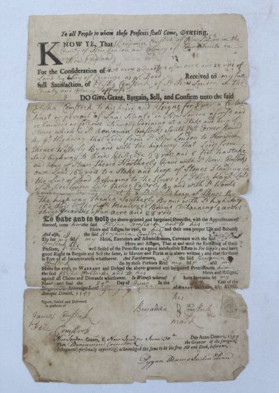 1759 NEW LONDON COUNTY, CONNECTICUT LATE COLONIAL LAND DEED [Signed]