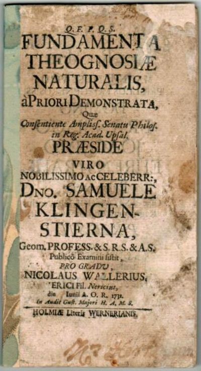 Fundamenta theognosiæ naturalis, à priori…