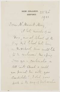 image of Autograph Letter Signed to Mr Mansell Morny, (William A., 1844-1930, Theologian & Educationalist, Originator of the 'Spoonerism')