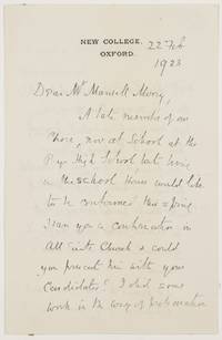 Autograph Letter Signed to Mr Mansell Morny, (William A., 1844-1930, Theologian &...