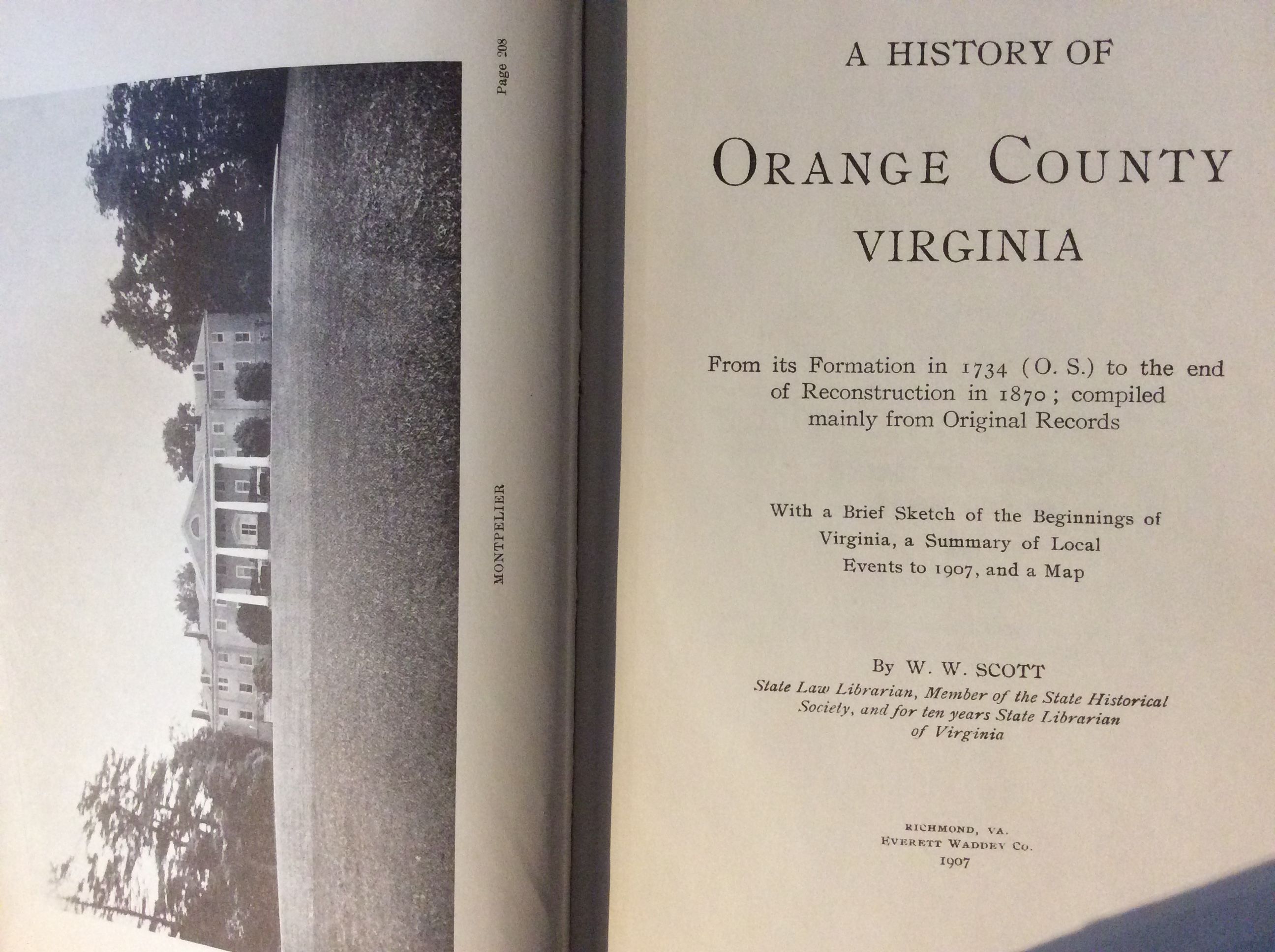 A History of Orange County Virginia by W.W. Scott Hardcover 1962 from Bound2please Books