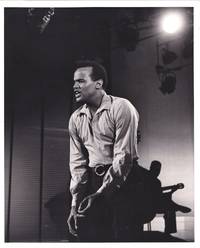 Original promotional photograph of Harry Belafonte rehearsing for a television performance on the BBC in 1959