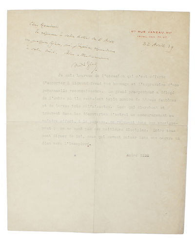 Drei Abhandlungen zur Sexualtheorie.  - [A SPLENDID COPY OF FREUD'S SECOND MAIN WORK, WITH AN INTERESTING NOTE FROM ANDRÉ GIDE] (photo 3)