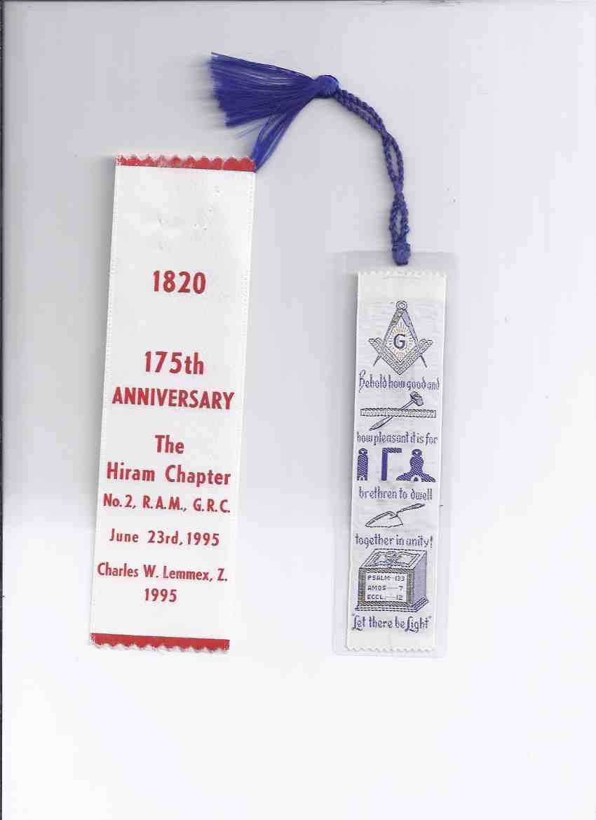 BOOKMARKS Masonic Bookmark with Verse /and/ - 1820 - 1995 / 175th Anniversary of The Hiram ...