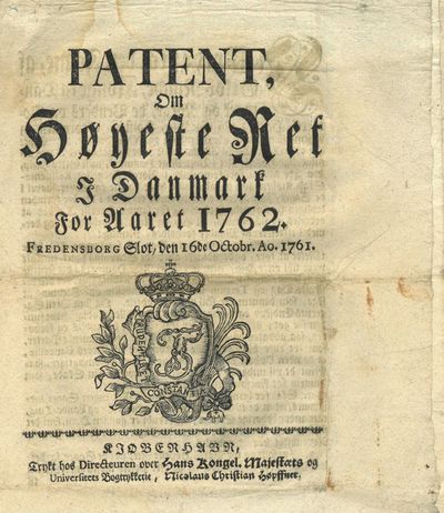 PATENT, / Om / Høyeste Ret / I Danmark / For…