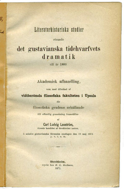 Literaturhistoriska studier rörande det…