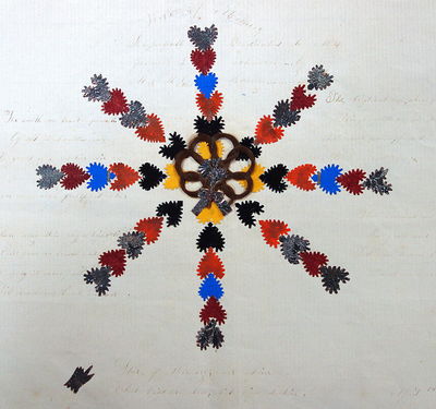 Fine Made by Hand Geometric Designed Paper Hearts with Woven Hair with Flower at Center with Surrounding verse titled Star of Memory