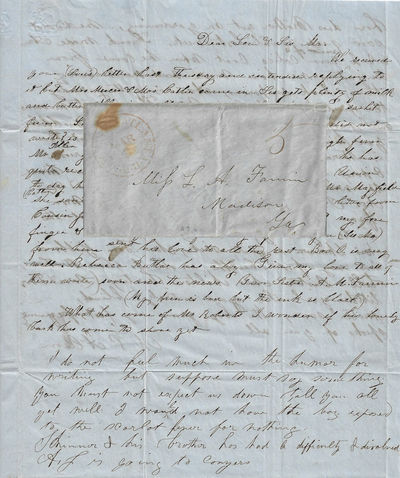 Circa 1851-1857 - Letter sent via the Augusta & Atlanta Rail Road (later the Georgia Rail Road and Banking Company) regarding the delay of a visit home because the family and its enslaved workers had contracted Scarlet Fever