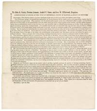 To John G. Curtis, Preston Armour, Asahel C. Stone, and Geo. W. Ellinwood, Esquires, commissioners of excise of the town of Smithfield, County of Madison, and State of New York