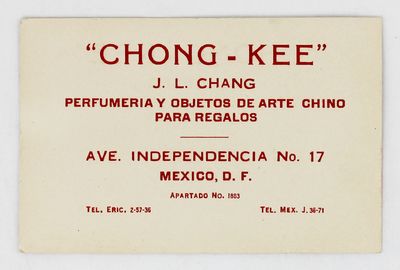 [Business Card for "Chong-Kee" Perfumeria y Objetos de Arte Chino in Mexico City]