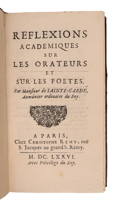 Reflexions academiques sur les orateurs et sur les poetes. - [THE ART OF RHETORIC AND POETRY] (photo 2)