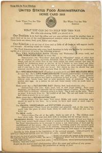 image of United States Food Administration HOME CARD for 1918