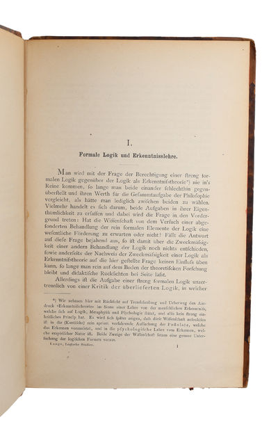 Logische Studien: Ein Beitrag Zur Neubegrundung Der Formalen Logik Und Der Erkenntnisstheorie. - [HØFFDING'S COPY] (photo 3)