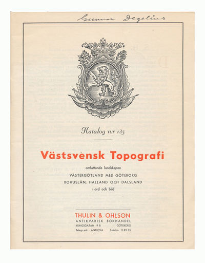 Katalog n:r 135. Västsvensk topografi omfattande…
