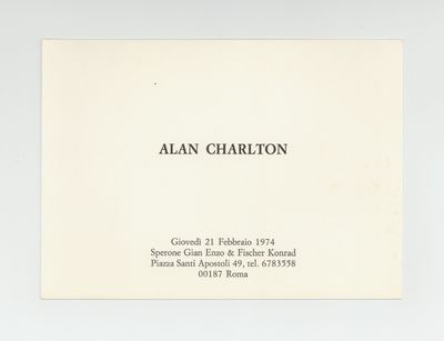 Exhibition card: Alan Charlton (opens 21 February 1974)
