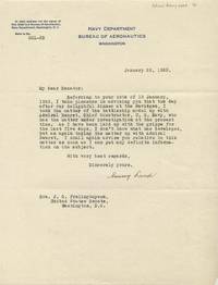 Navy Officer Emory Land Writes To New Jersey Senator Frelinghuysen