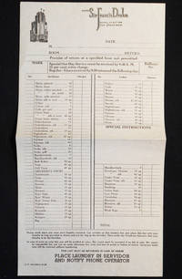 cover of Hotel Sir Francis Drake laundry service form