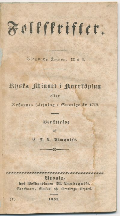 Folkskrifter. Blandade ämnen. N:o 3. Ryska minnet…