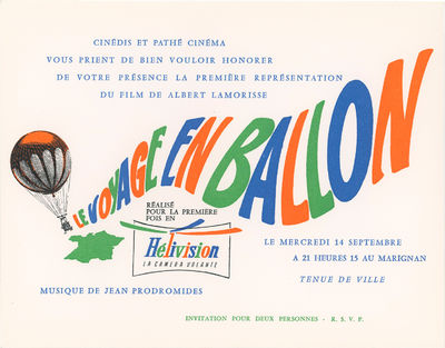 Stowaway in the Sky [Le Voyage en ballon] (Original invitation to the premiere of the 1960 film)