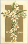 EASTER POSTCARD WITH FLORAL CROSS, HE IS RISEN