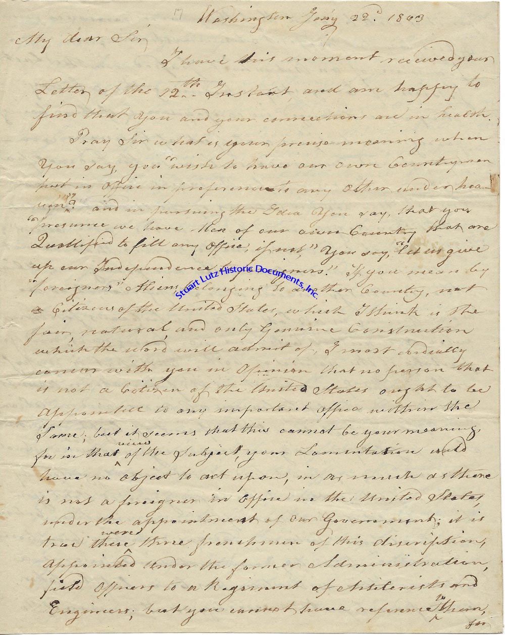 Early American Congressman Joseph Bradley Varnum Criticizes Opposition