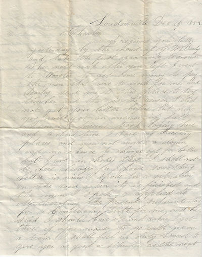1852 - Letter from a foreman reporting the status of laying track for the Ohio and Pennsylvania Railroad with a crew of "men not worth a damn.
